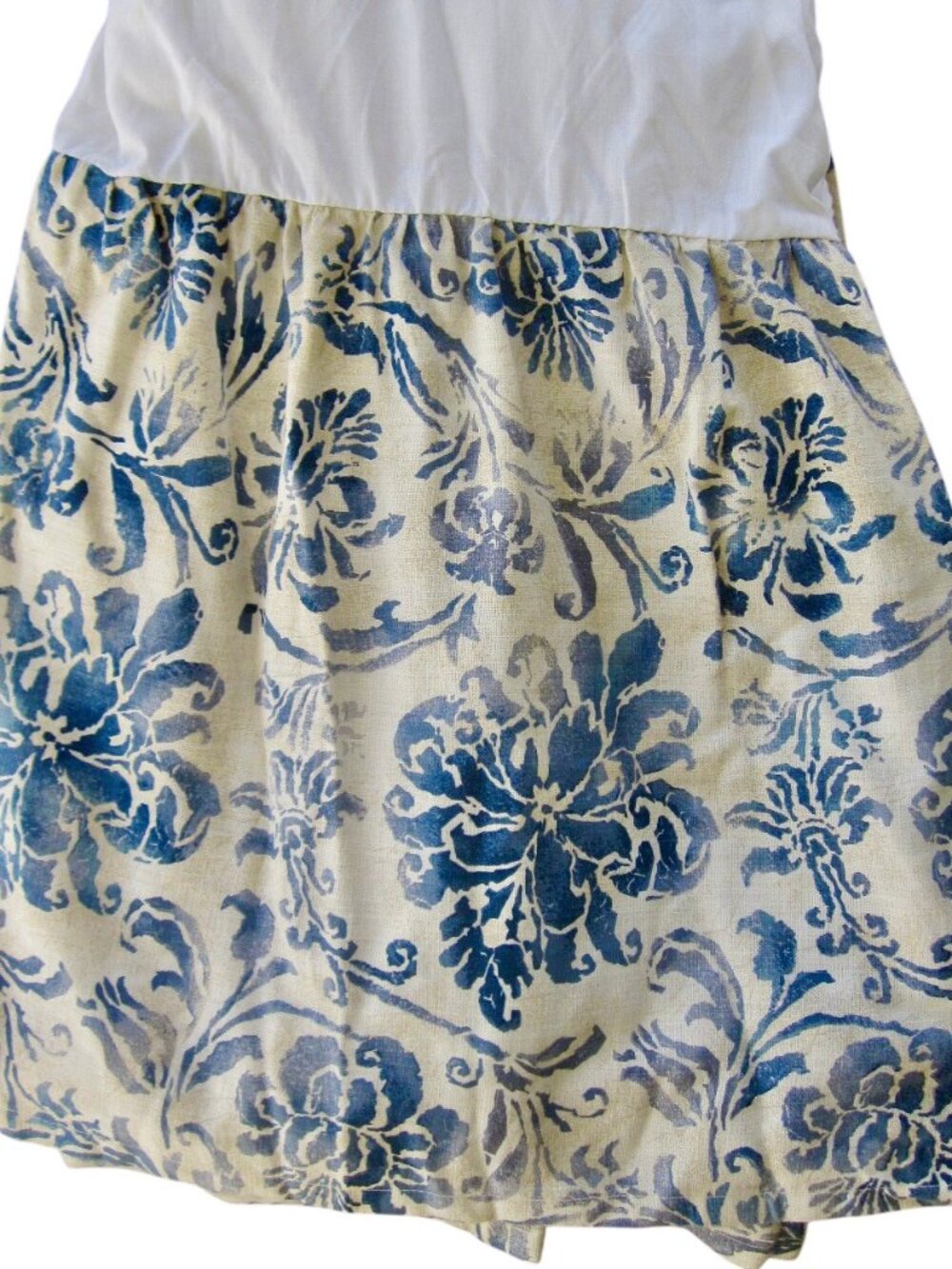 Ralph Lauren Chaps Bluff Point Stencil Bedskirt Blue Floral 13" Drop Twin Size